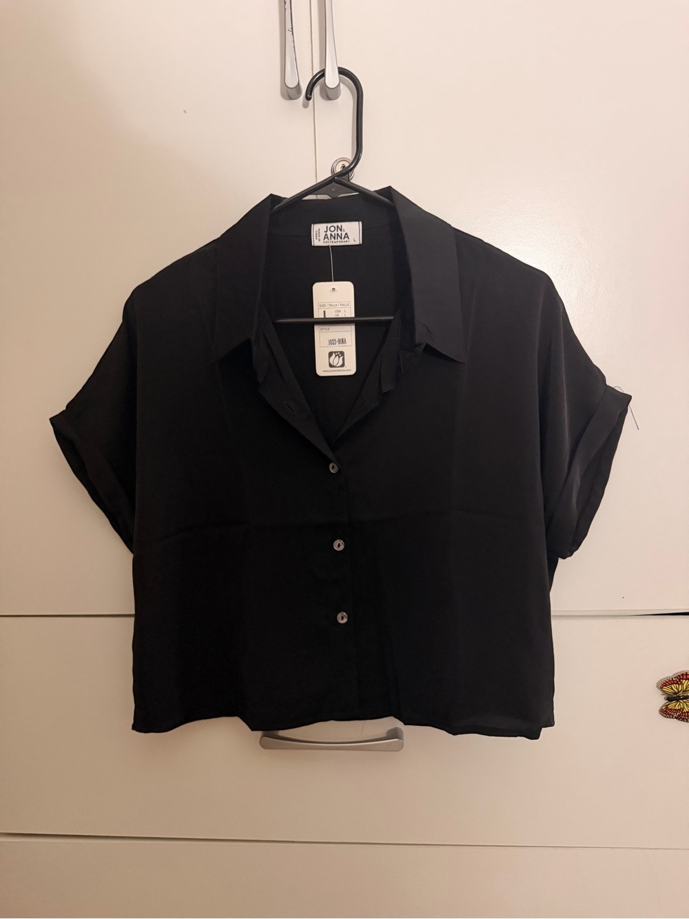 Jon & Anna Black Short-Sleeve Boxy Button-Down Shirt